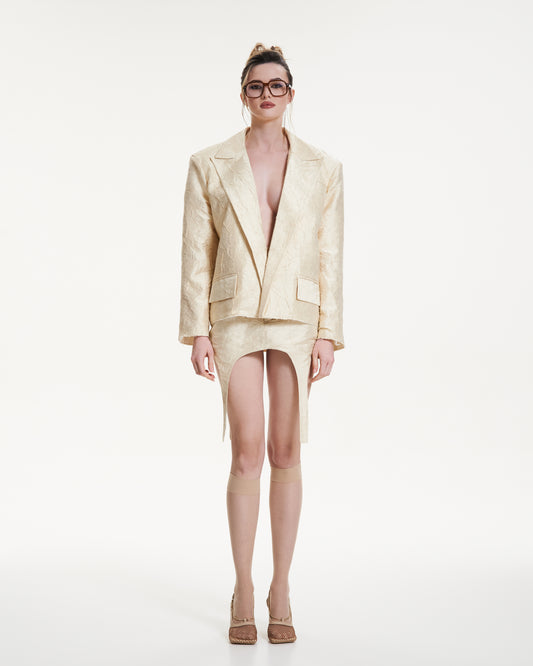 Silk wrinkled garter skirt in butter