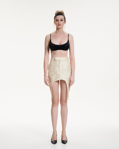 Silk wrinkled garter skirt in butter