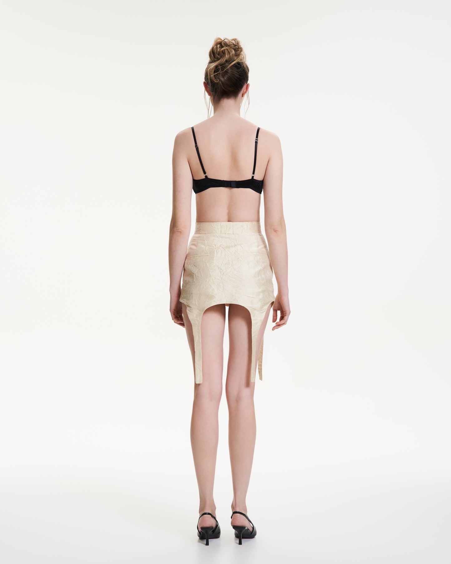 Silk wrinkled garter skirt in butter