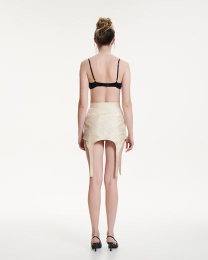 Silk wrinkled garter skirt in butter