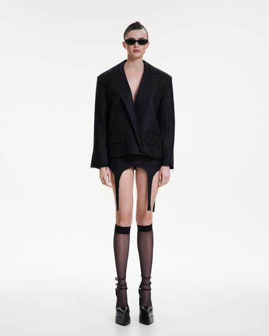 Silk wrinkled blazer in black
