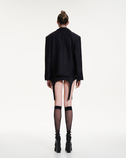 Silk wrinkled garter skirt in black