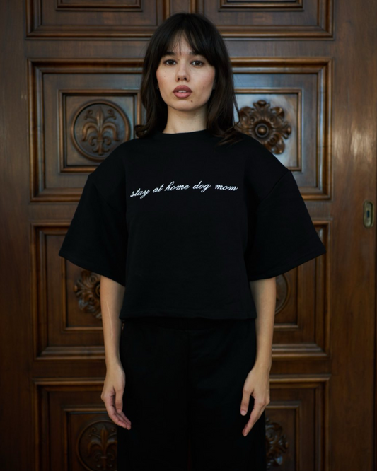 "Stay at home dog mom" cropped t-shirt